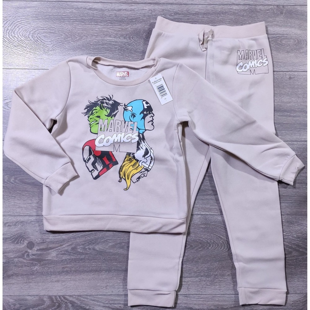 Marvel Outfit Kids Beige Size Medium 7 Fleece Lined Sweater Jogger Boys
